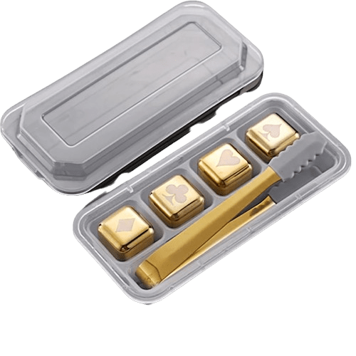 4 Glaçons Réutilisables inox doré en forme de Dés à jouer motifs Poker glacon reutilisable