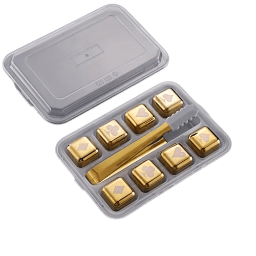 8 Glaçons réutilisables en Inox Doré motifs Poker glacon reutilisable