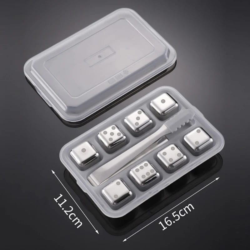 8 Glaçons réutilisables inox en forme de Dés à jouer avec Motifs glacon reutilisable