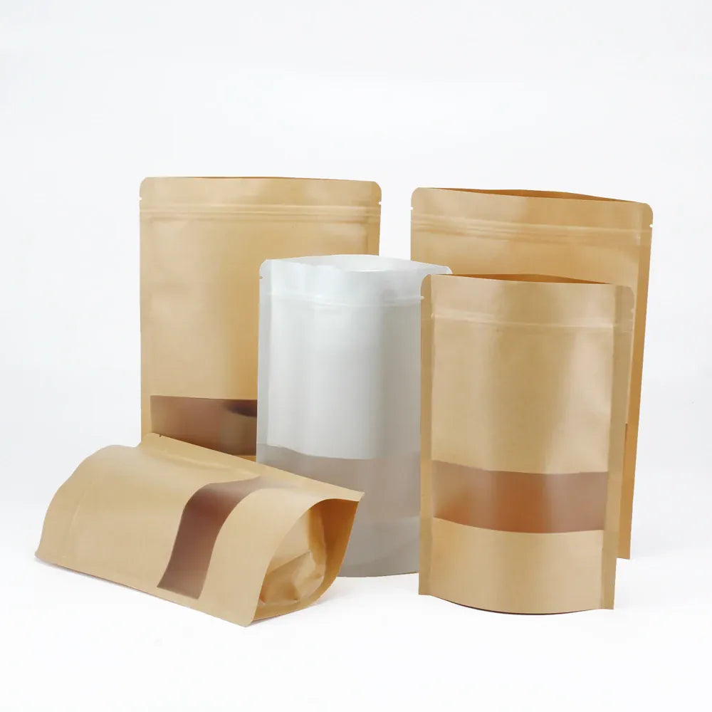 Sachets Kraft avec Fenêtre - Lot de 100 pièces Zippés 10x15cm