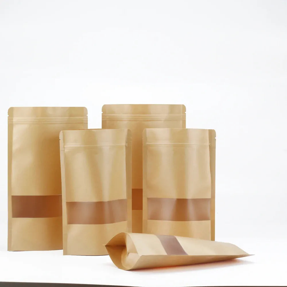 Sachets Kraft avec Fenêtre - Lot de 100 pièces Zippés 10x15cm