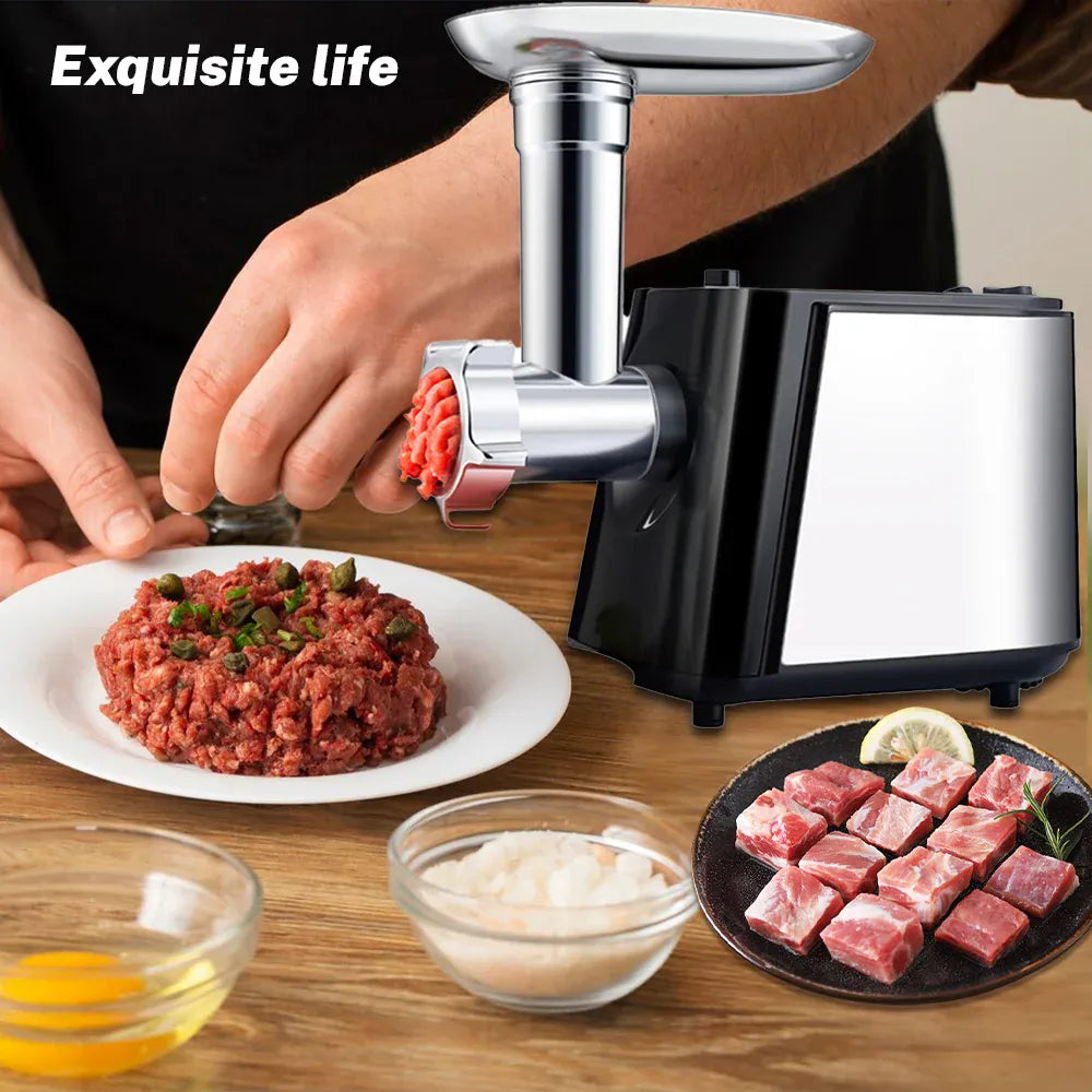 Hachoir Électrique Multifonction 1000 W — 3 Grilles, Farcisseur à Saucisses, 13 Accessoires Hachoirs à Viande