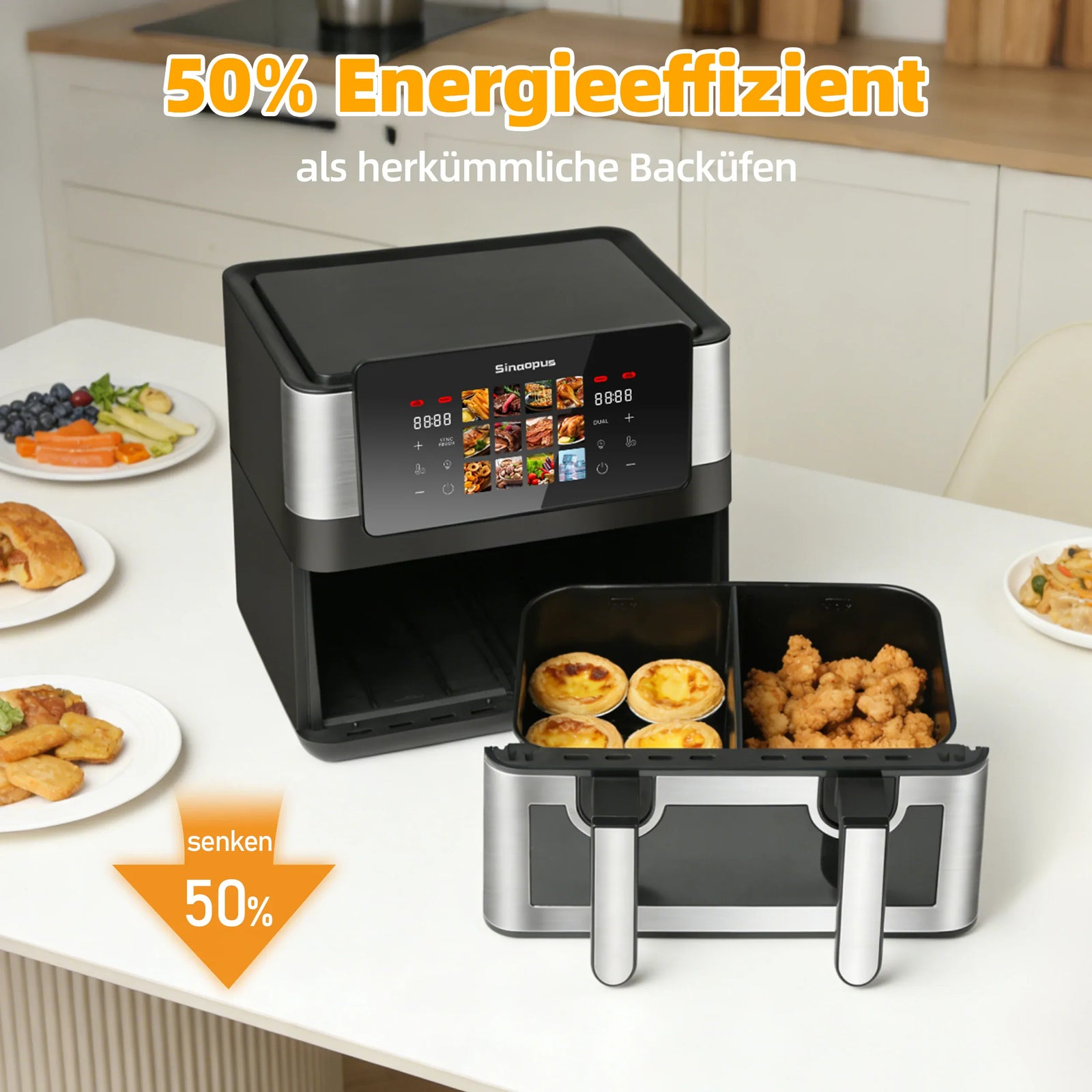 Friteuse Sans Huile Double Panier 85L 2000W Écran Tactile airfryers