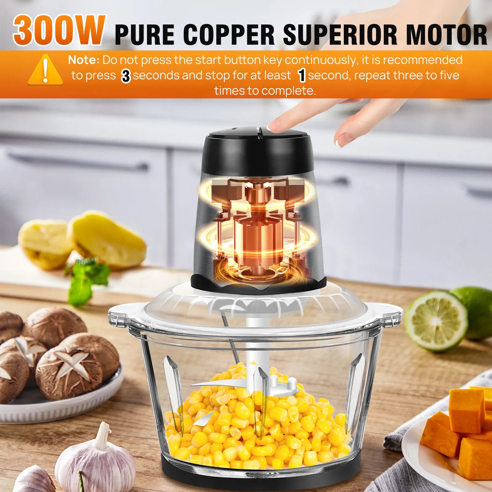 Hachoir Électrique Multifonction 2L 300W — Bol en Verre, 4 Lames Inox, 2 Vitesses hachoir electrique