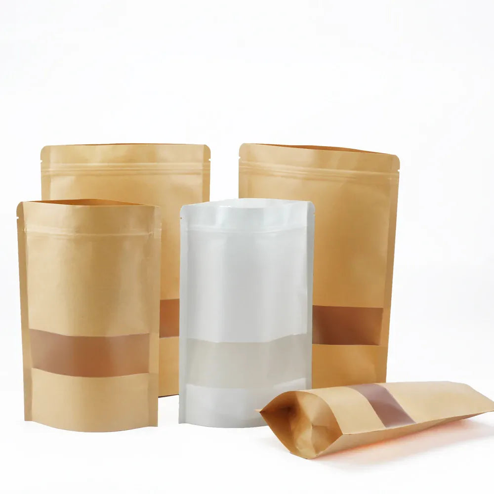 Sachets Kraft avec Fenêtre - Lot de 100 pièces Zippés 10x15cm