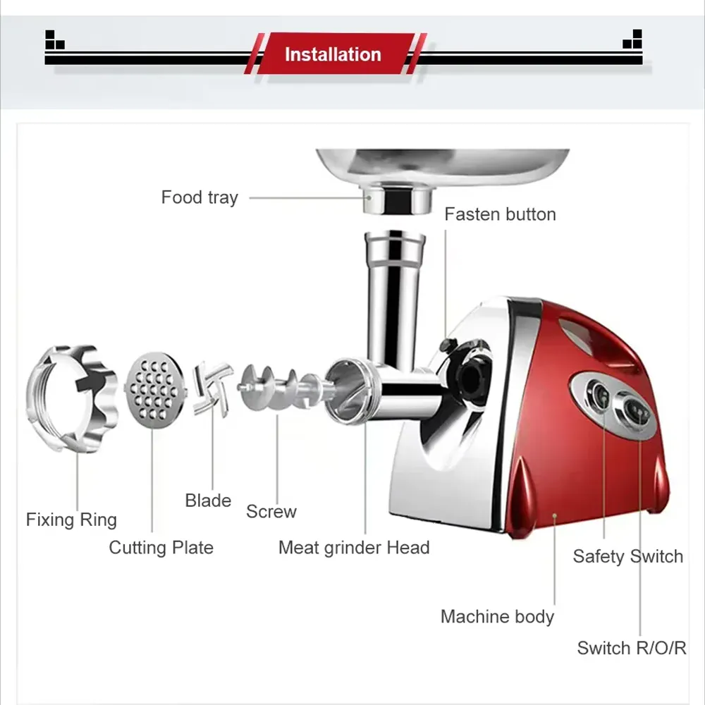 Hachoir Électrique 2800W Inox — 3 Grilles, Embout Saucisses et Kit Kibbe Inclus Hachoirs à Viande