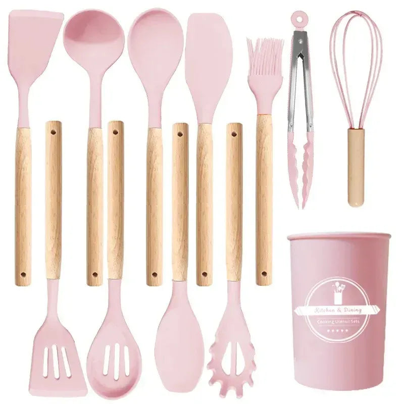 Set Ustensiles Silicone 12 Pièces | Résistant à la Chaleur avec Support spatule en silicone