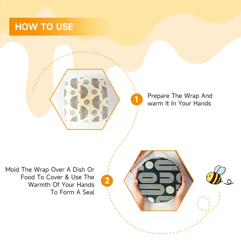 Film Alimentaire Réutilisable Cire d'Abeille Lot de 3 Pièces Bio far