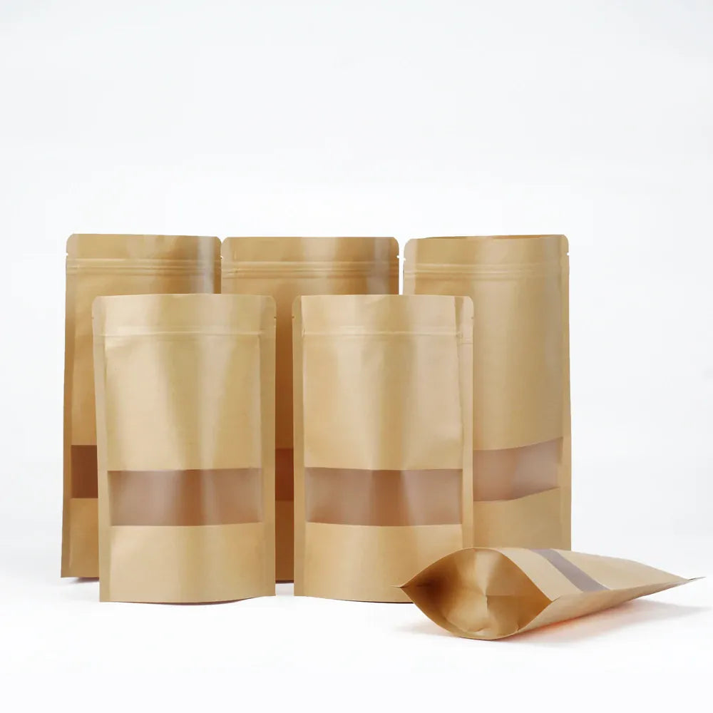 Sachets Kraft avec Fenêtre - Lot de 100 pièces Zippés 10x15cm