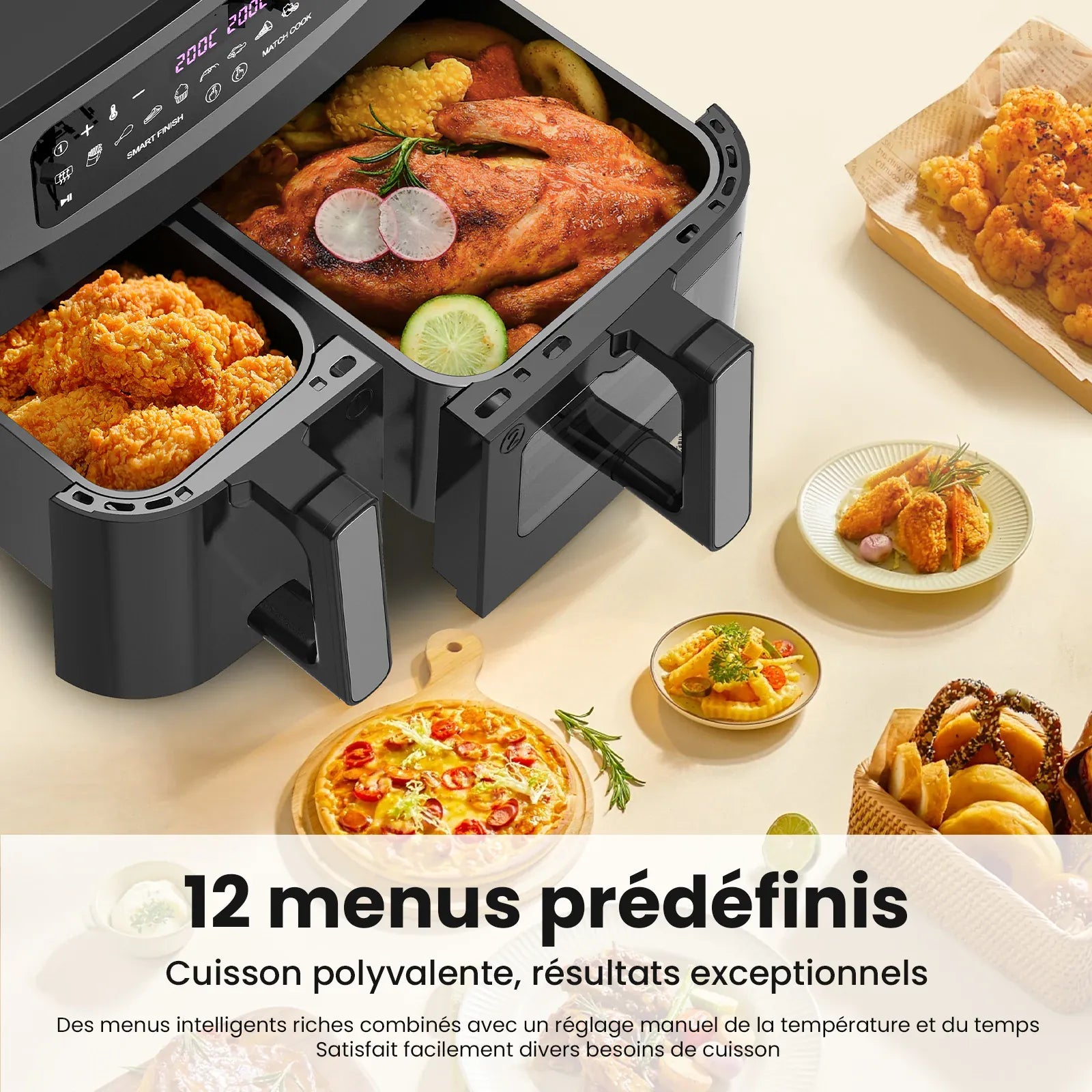 Air Fryer Double Panier 10L 2600W avec Hublot Visible airfryers