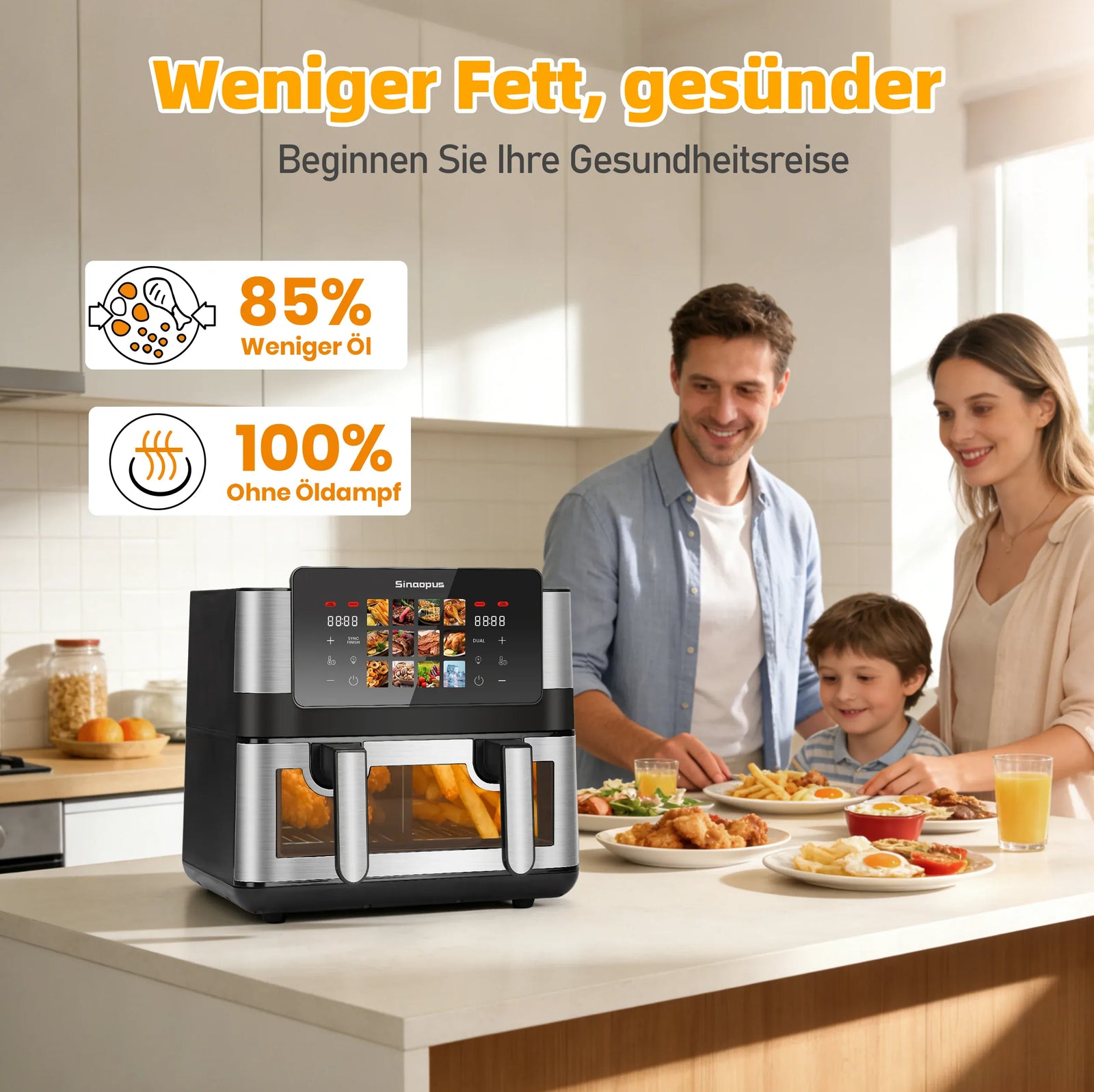 Friteuse Sans Huile Double Panier 85L 2000W Écran Tactile airfryers