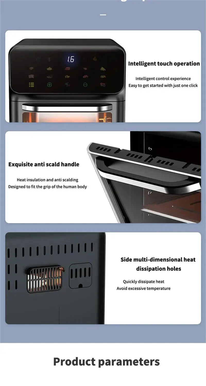Friteuse Sans Huile 10L 1350W Écran Tactile avec Hublot Visible airfryers