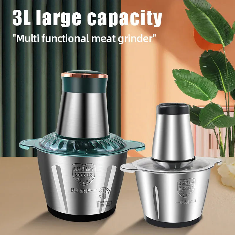 Hachoir Électrique Multifonction 3L Inox 304 — 300 W, 2 Vitesses, 4 Lames hachoir electrique