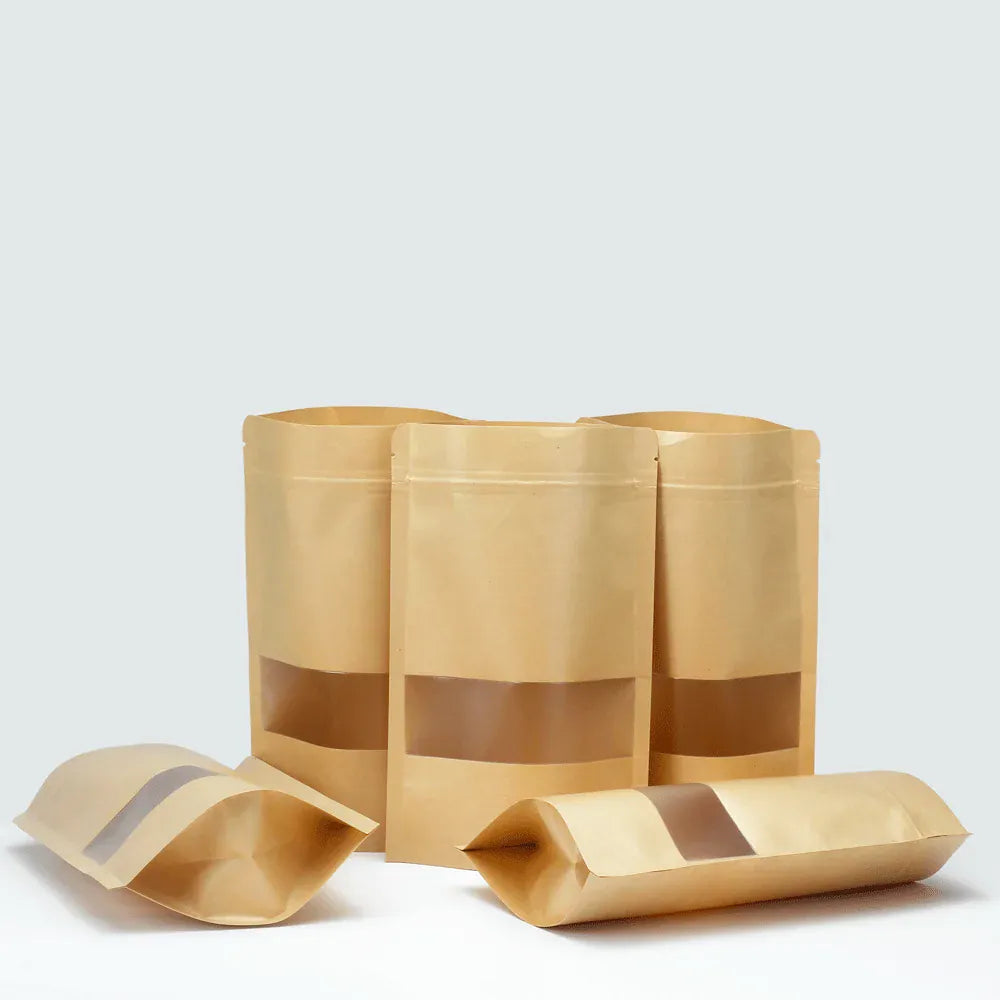 Sachets Kraft avec Fenêtre - Lot de 100 pièces Zippés 10x15cm