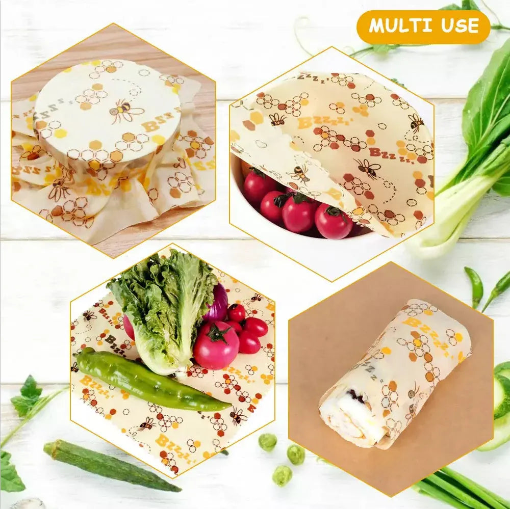 Film Alimentaire Cire d'Abeille Lot de 3 Motifs Écologiques far