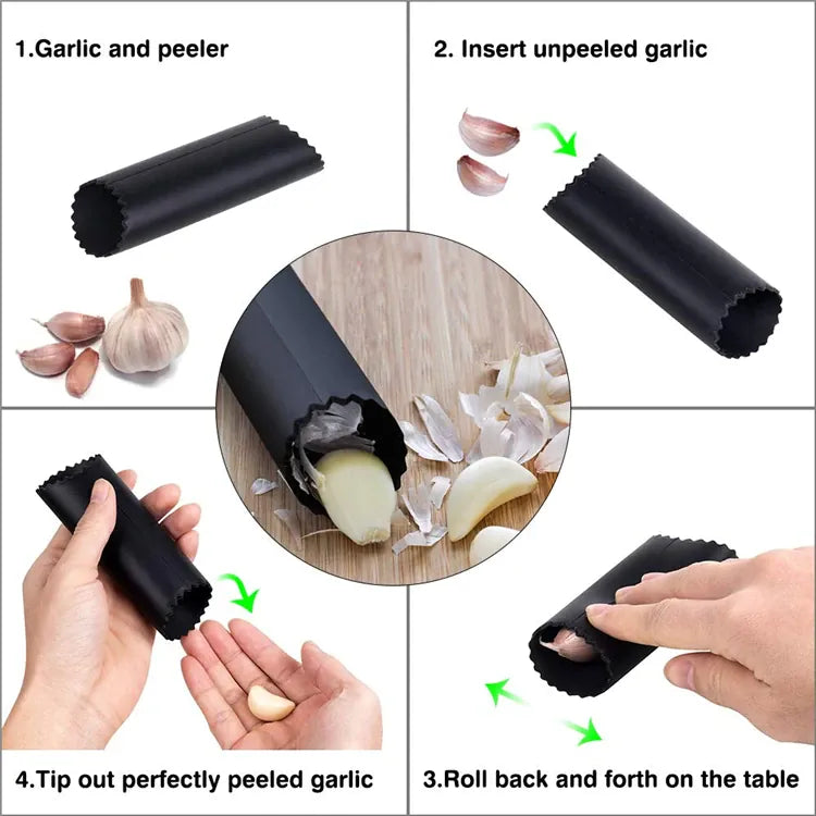 Presse-ail Acier Inoxydable | Kit avec Peeling en Silicone et Brosse Coupe Légumes