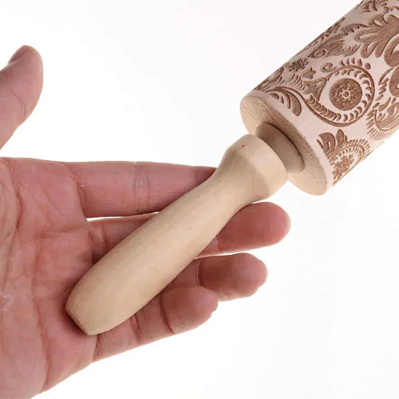 rouleau à pâtisserie en bois gravé pour biscuits et gâteaux - Accessoires de cuisine rouleaupatisserie