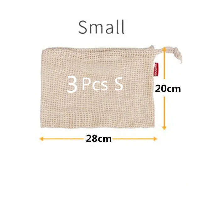 Sacs Filet en Coton Réutilisables - Lot de 5 Pièces Écologiques