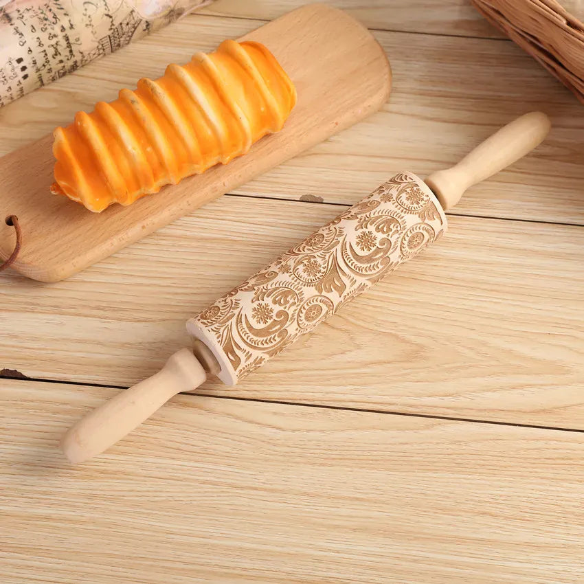 rouleau à pâtisserie en bois gravé pour biscuits et gâteaux - Accessoires de cuisine rouleaupatisserie