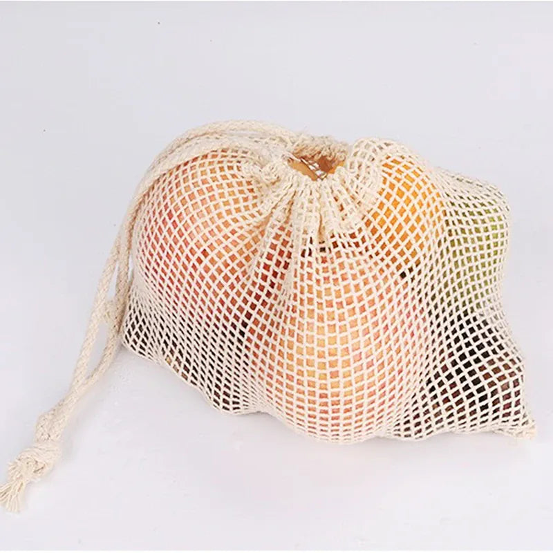 Sacs Filet en Coton Réutilisables - Lot de 5 Pièces Écologiques