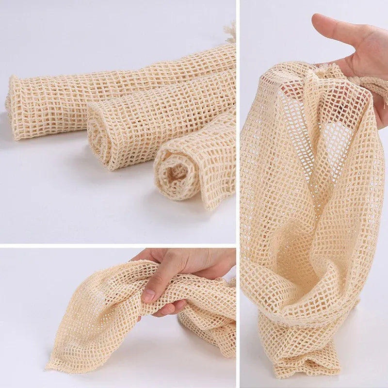 Sacs Filet en Coton Réutilisables - Lot de 5 Pièces Écologiques