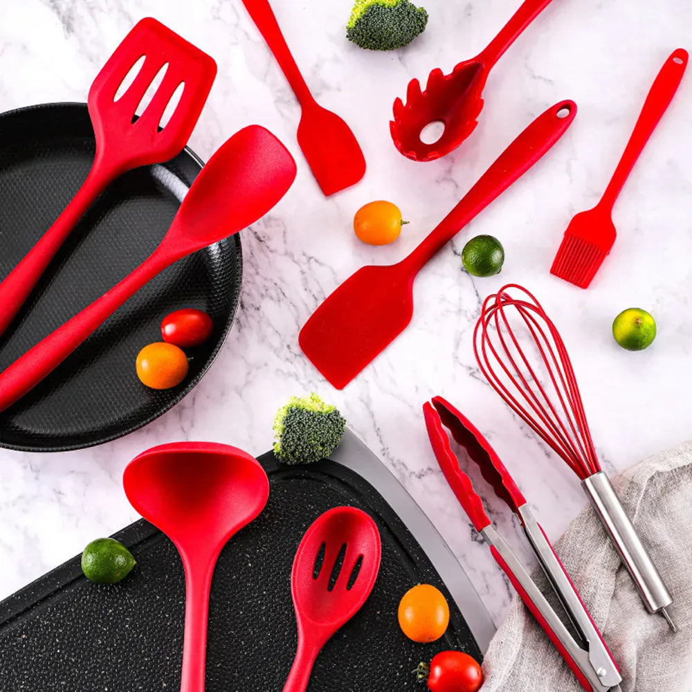 Set Ustensiles Silicone 10 pièces | Non-adhérent et résistant à la chaleur spatule en silicone