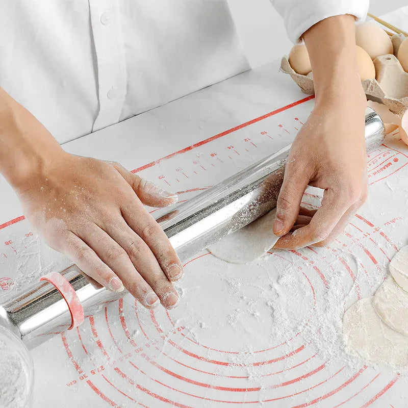 Rouleau à pâtisserie en acier inoxydable avec épaisseurs réglables et tapis en silicone rouleaupatisserie