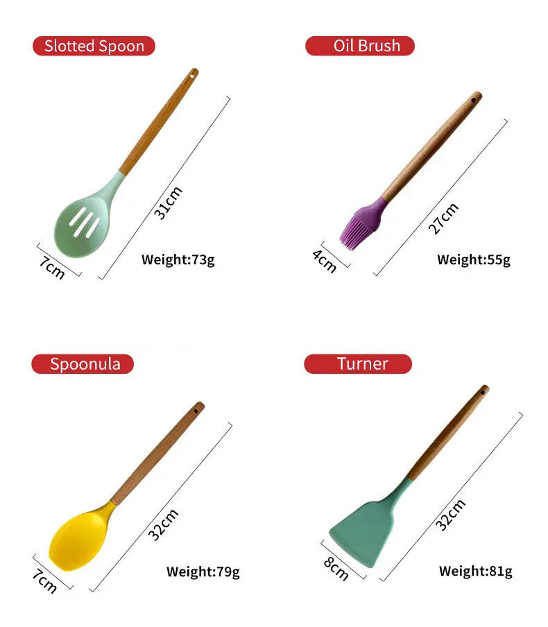 Set Ustensiles Silicone 12 pièces Cuisine | Résistants à la chaleur spatule en silicone
