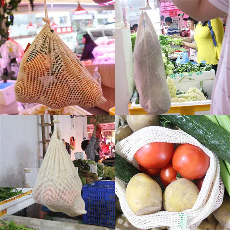 Sacs Filet en Coton Réutilisables - Lot de 5 Pièces Écologiques ssr