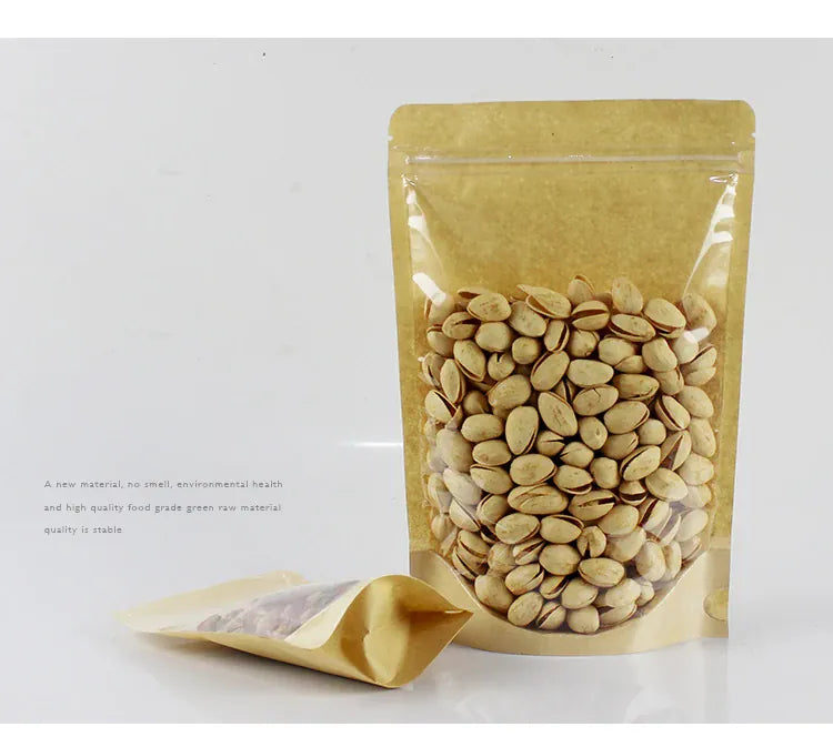 Sachets Kraft Transparente Autoportants - Lot de 50 Pièces