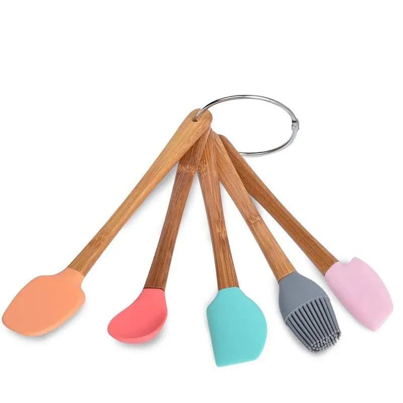 Set Spatules Silicone 5 pièces Résistantes à la Chaleur avec Manche en Bambou spatule en silicone