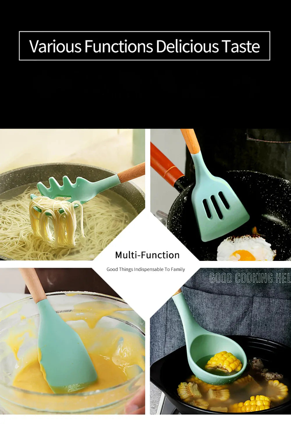 Set Ustensiles Silicone 10 pièces | Résistants à la chaleur et Antiadhésifs spatule en silicone