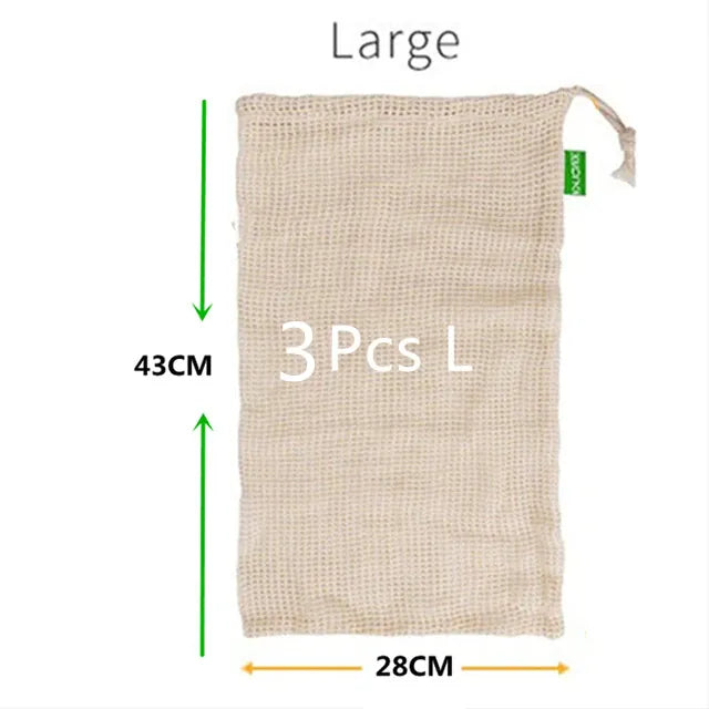Sacs Filet en Coton Réutilisables - Lot de 5 Pièces Écologiques