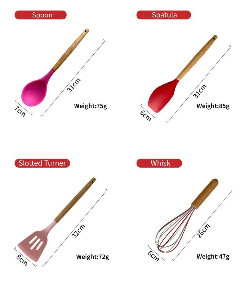 Set Ustensiles Silicone 12 pièces Cuisine | Résistants à la chaleur spatule en silicone