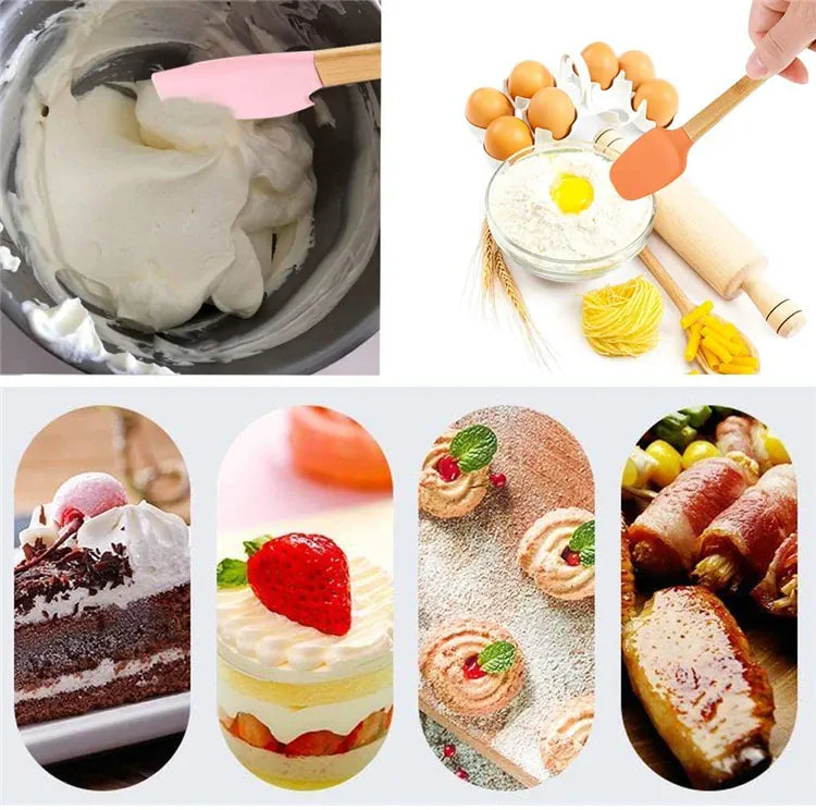 Set Spatules Silicone 5 pièces Résistantes à la Chaleur avec Manche en Bambou spatule en silicone