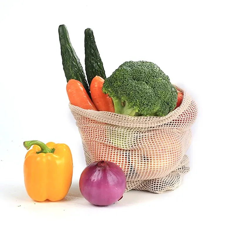 Sacs Filet en Coton Réutilisables - Lot de 5 Pièces Écologiques