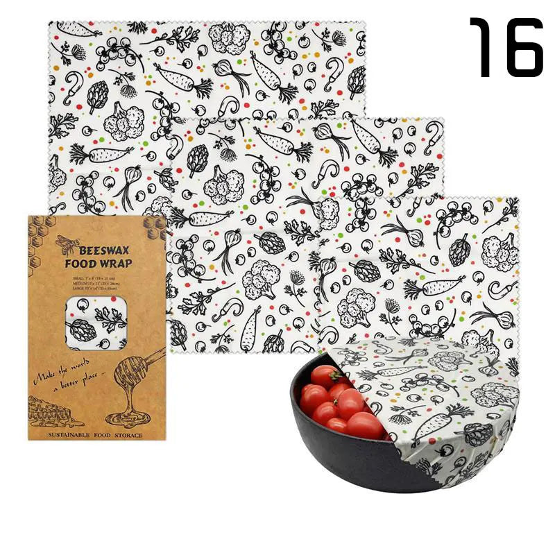 Film Alimentaire Réutilisable Cire d'Abeille Lot de 3 motifs fruités far