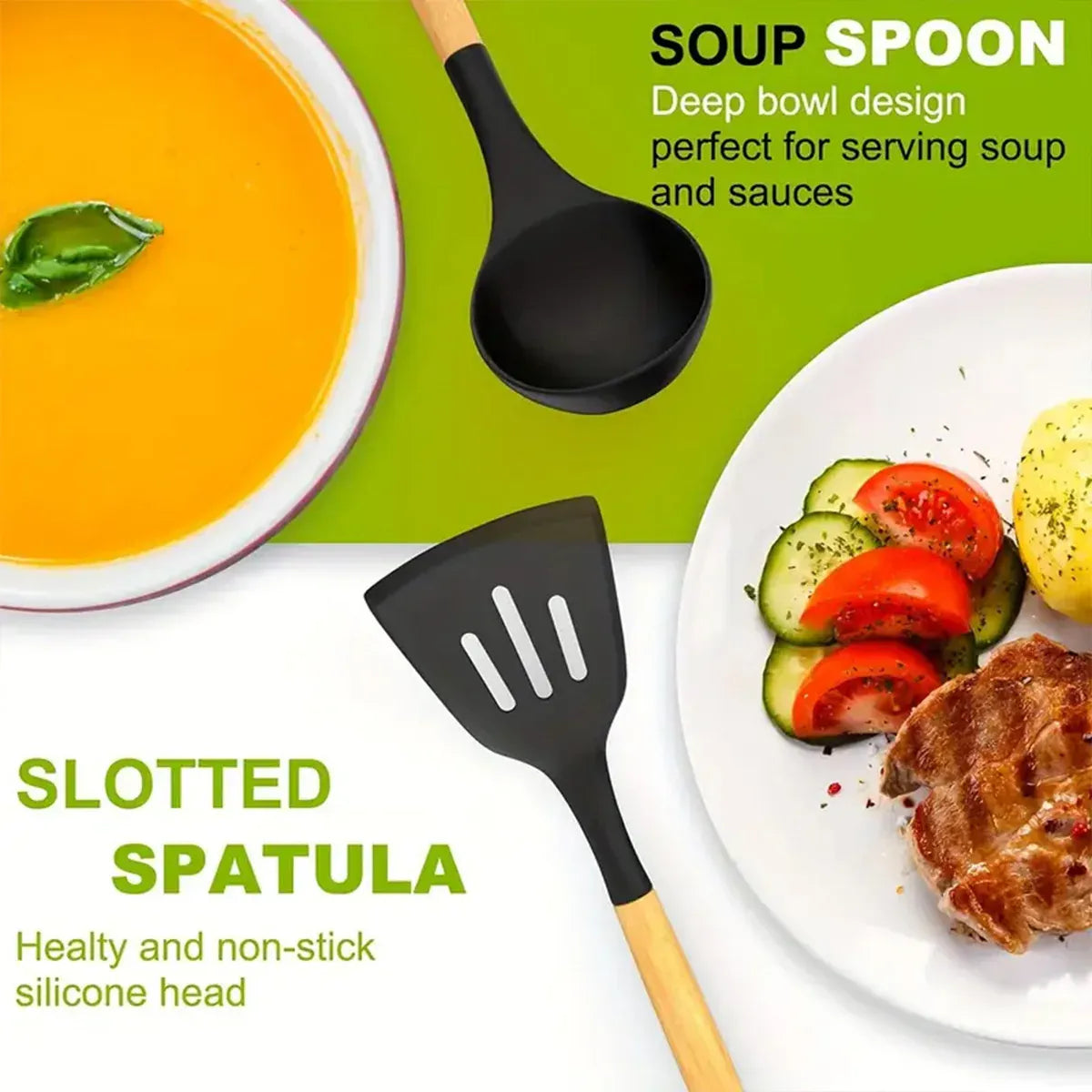 Set Ustensiles Silicone 46 pièces Non-adhésif et résistant à la chaleur spatule en silicone