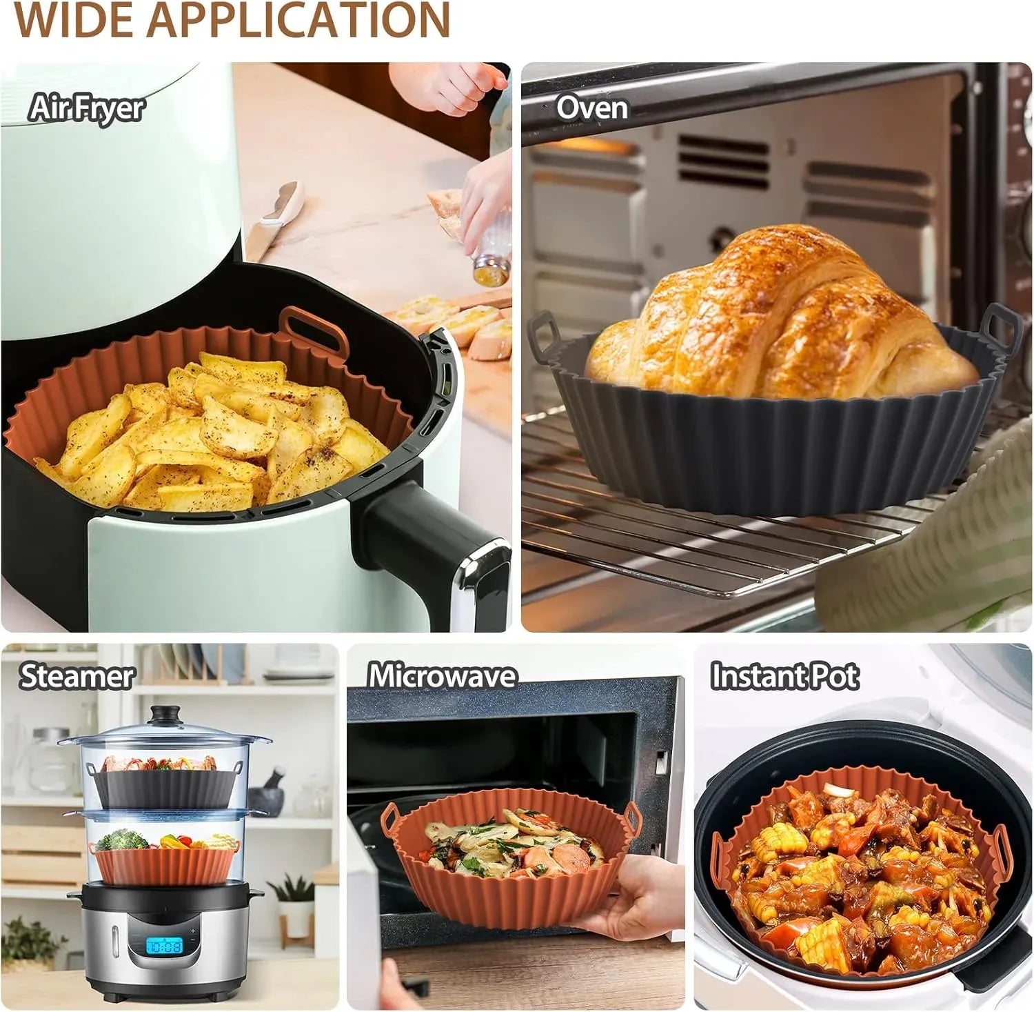 Moule Silicone Réutilisable Air Fryer Rond - Lot de 2 Pièces Air Fryer