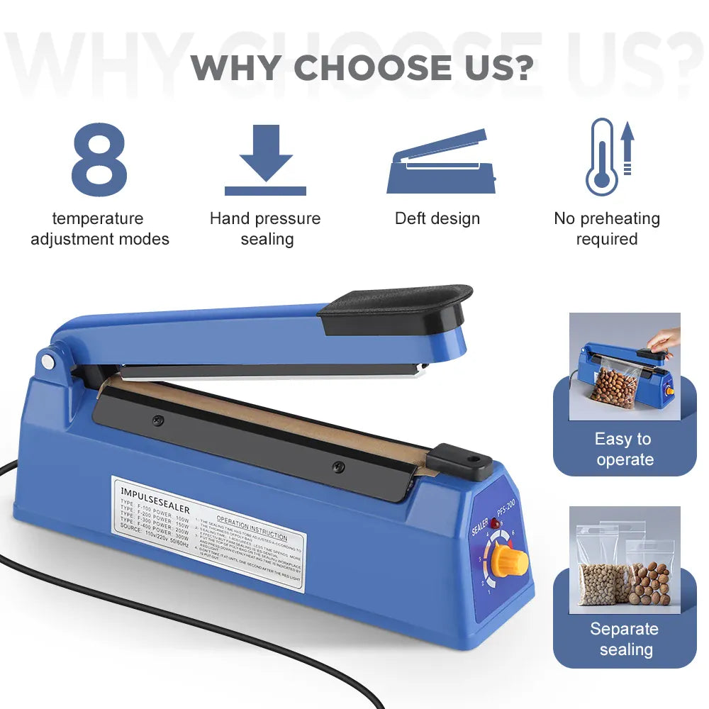 Scelleuse Alimentaire 200mm pour Emballage de Nourriture 220V sv