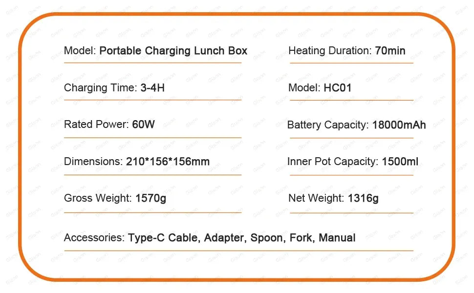LunchBox Chauffante Sans Fil 60 W — Batterie 18 000 mAh, Cuve Inox 304, Timer 8h lunchboxchauf