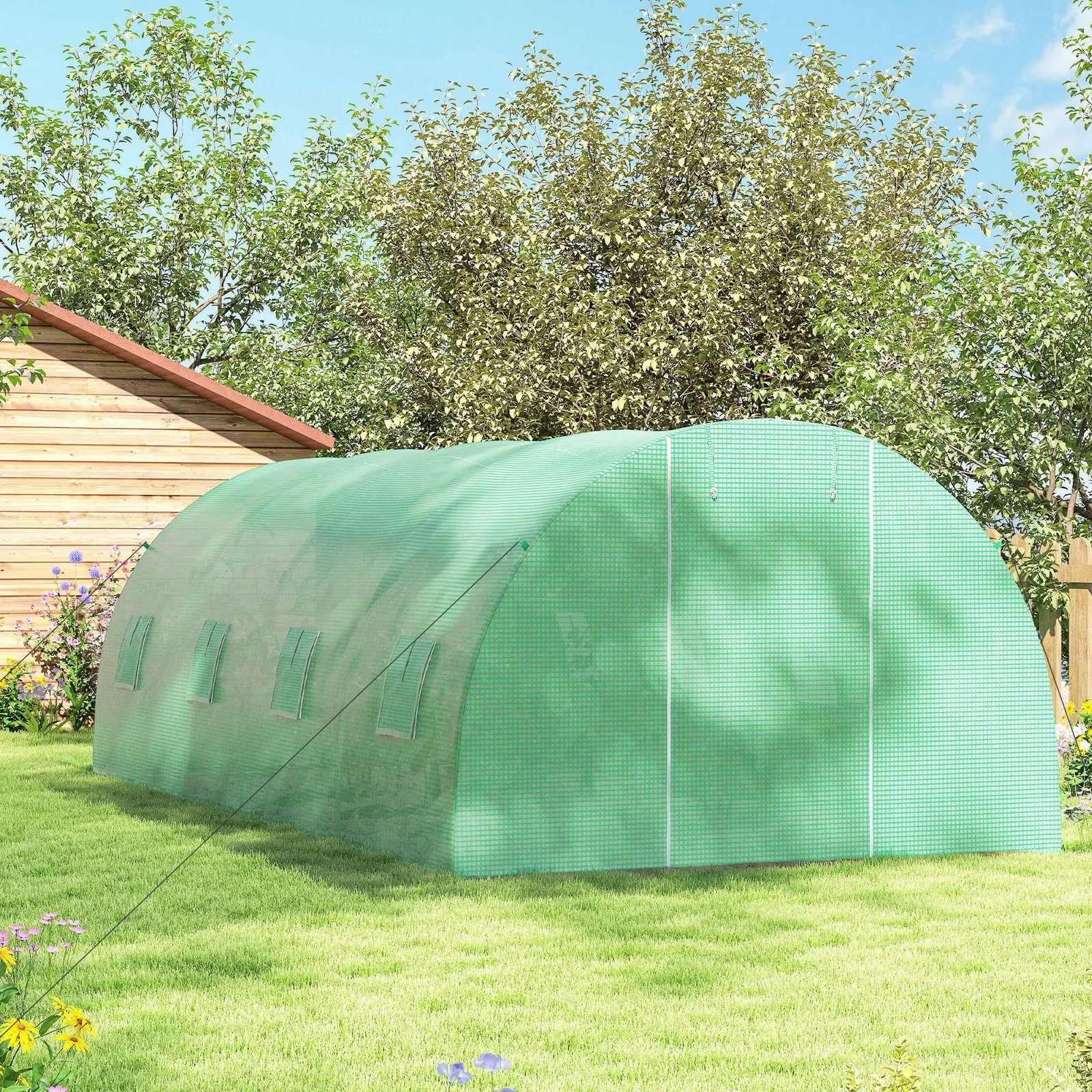 Serre Tunnel de Jardin 18 m² (6 × 3 × 2 m) – 8 Fenêtres, Porte Zippée, Acier Galvanisé & Bâche PE Anti-UV Serre de jardin