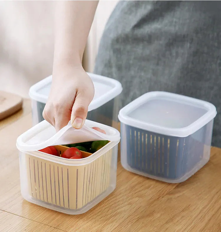 Bac de Conservation Fruits et Légumes avec Grille Égouttoir 1L