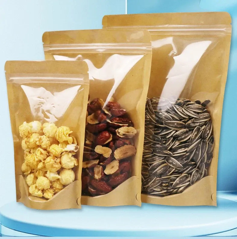 Sachets Kraft Ziplock Transparent - Lot de 100 Pièces Resealable
