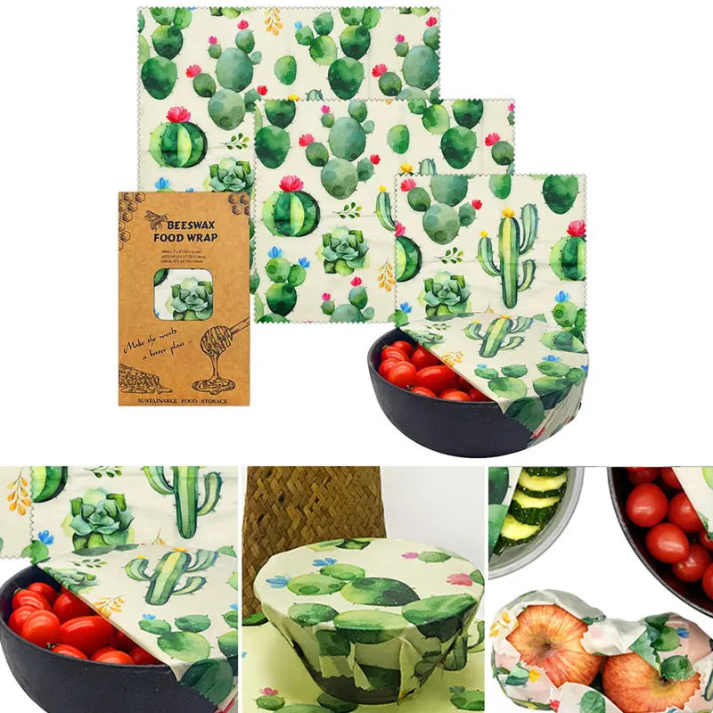 Lot de 3 Films Alimentaires Réutilisables en Coton Bio - Motifs Colorés far
