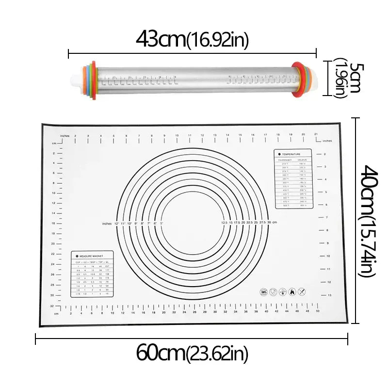 Rouleau à pâtisserie rétractable avec anneaux de mesure et tapis de pétrissage en silicone non adhésif rouleaupatisserie