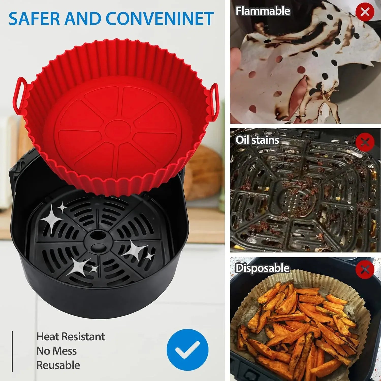 Moule Silicone Réutilisable Air Fryer Rond - Lot de 2 Pièces Air Fryer