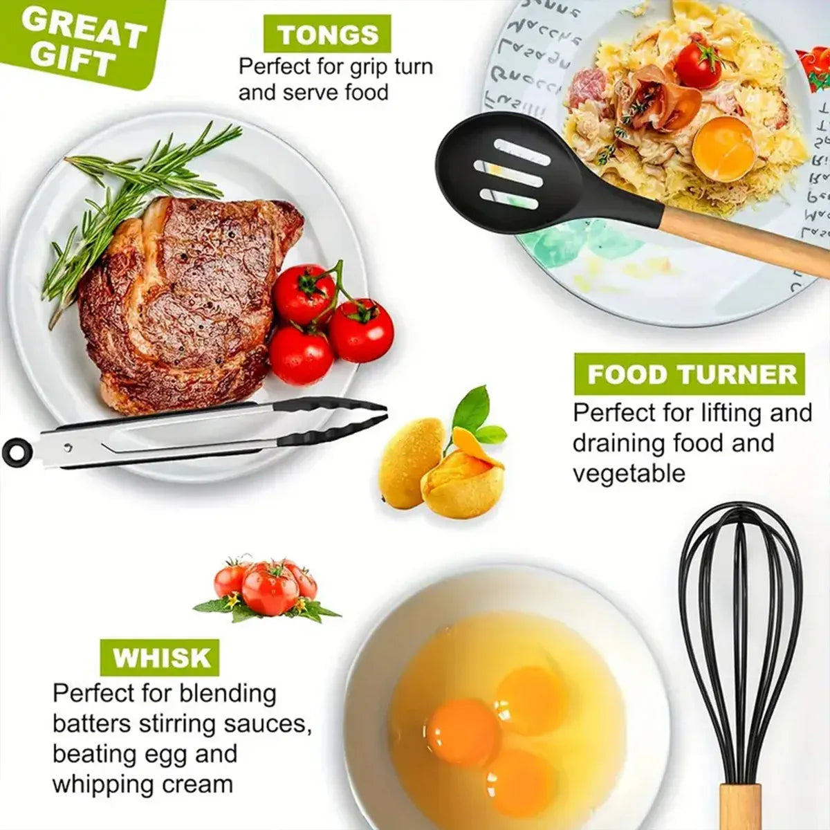 Set Ustensiles Silicone 46 pièces Non-adhésif et résistant à la chaleur spatule en silicone