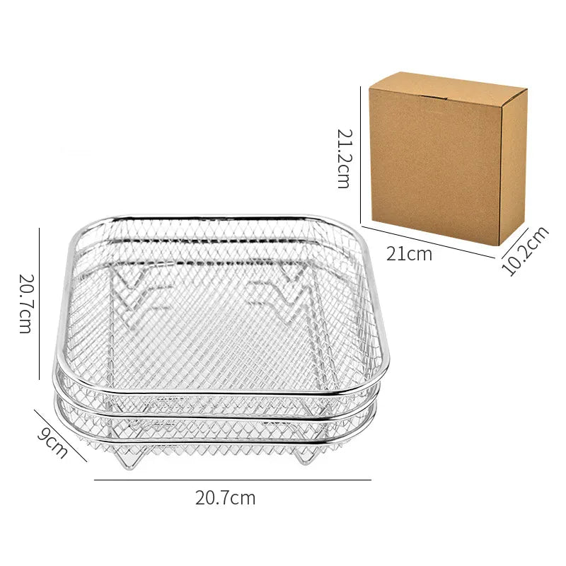 Grille Inox Air Fryer 3 Niveaux Empilable - Accessoire Cuisine Air Fryer