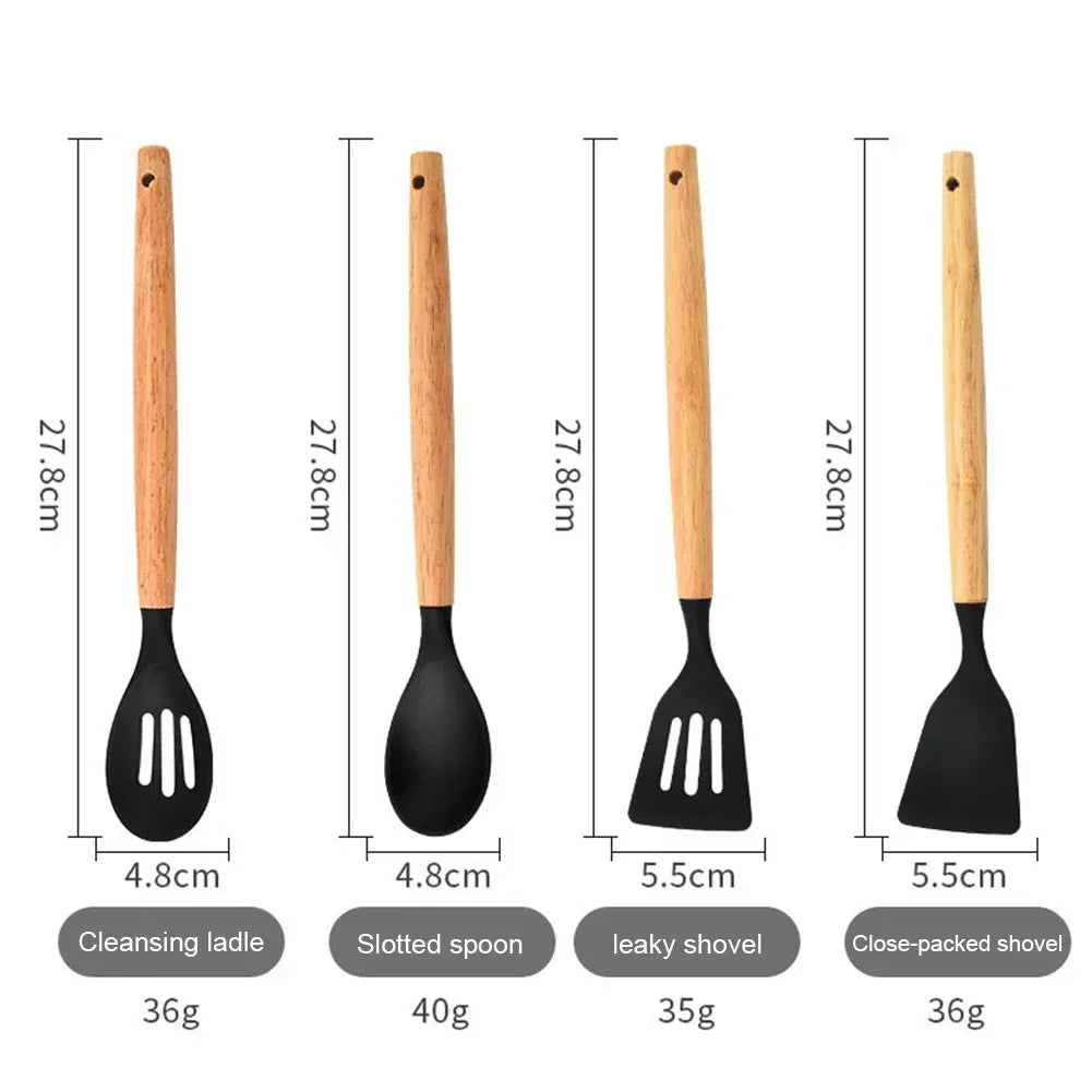 Set Ustensiles Silicone 12 Pièces | Résistant à la Chaleur avec Support spatule en silicone